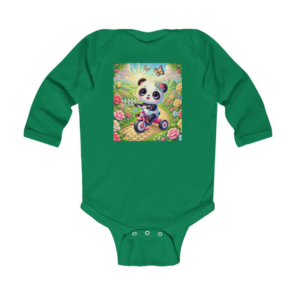 Panda’s Garden Ride Baby Long Sleeve Bodysuit – Tricycle Garden Adventure Design