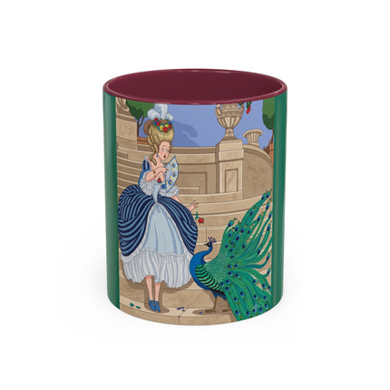 The Peacock's Admiration Colorful Mug (11oz, 15oz) – Rococo Elegance, Peacock Beauty & Garden Charm