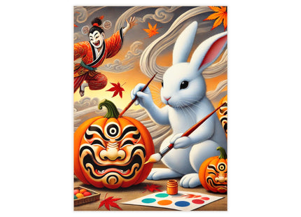 Halloween Rabbit’s Kabuki Jack-o’-Lanterns Ceramic Tile