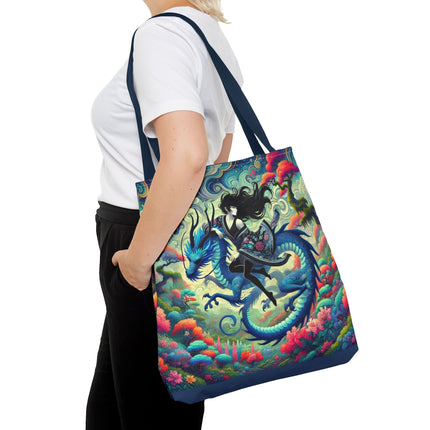 Mystic Guardian of the Sky Tote Bag – Warrior Fairy & Turquoise Dragon
