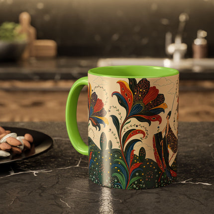 🌺🦋 The Enchanted Floral Voyage Colorful Mug – Art Deco Botanical Whimsy