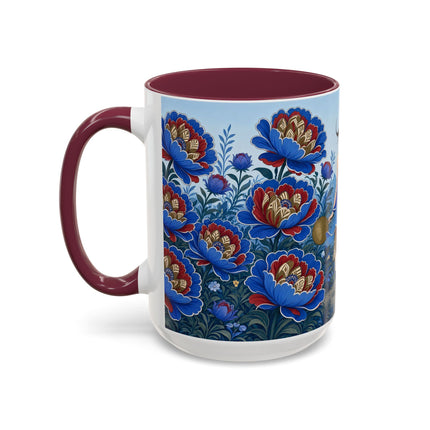 💙🌺 The Sapphire Blossom Garden Dancer Colorful Mug – Art Deco Fashion Fantasy
