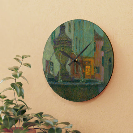La Fontaine, Saint-Paul De Vence by Henri Le Sidaner Acrylic Wall Clock, Round & Square