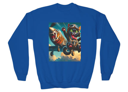 Parachuting Cat Commando Youth Crewneck Sweatshirt