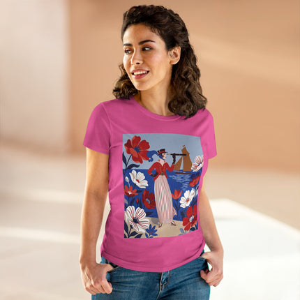 ⚓🌺 The Seaside Flower Adventurer Cotton Tee – Art Deco Nautical Fashion