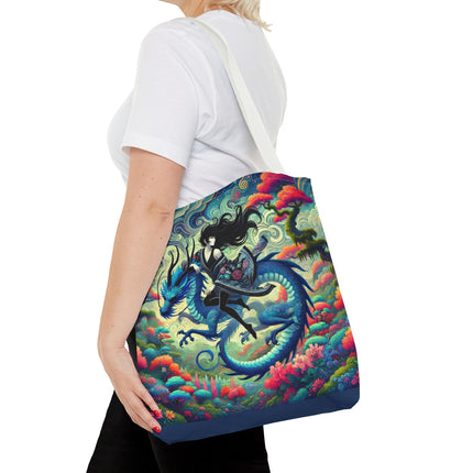 Mystic Guardian of the Sky Tote Bag – Warrior Fairy & Turquoise Dragon