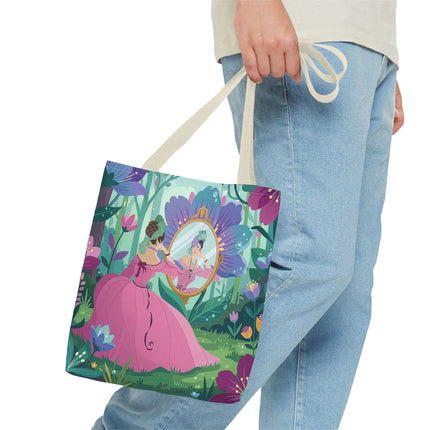 🌸🪞 The Lady Of The Enchanted Garden Mirror Tote Bag – Art Deco Floral Fantasy