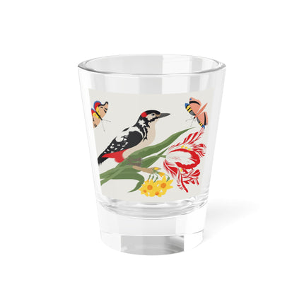 Woodpecker & Tulip Shot Glass – Vibrant Spring & Bold Beauty