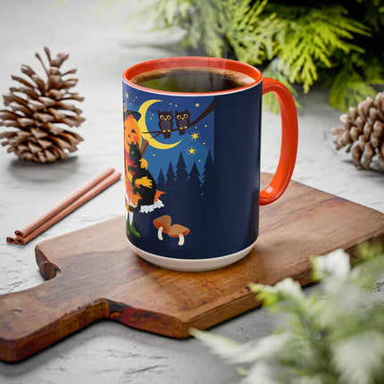 🎃🐈‍⬛ The Little Pumpkin Witch And Her Black Cat Colorful Mug – Whimsical Halloween Charm