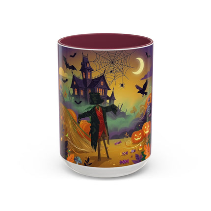 🌙🎃 The Scarecrow Of Haunted Hollow Colorful Mug – Whimsical Halloween Mystery