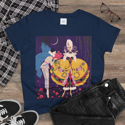 🌹🌙 The Queen Of The Midnight Roses Cotton Tee – Art Deco Garden Fantasy