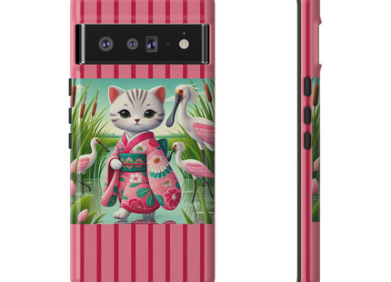 Geisha Kitten Strolls Among the Spoonbills Phone Cases