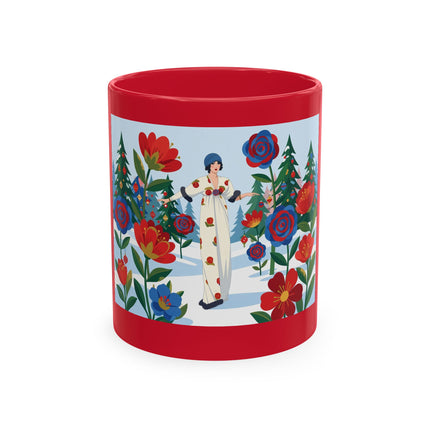 🌹🎄 The Lady Of The Holiday Roses Ceramic Mug – Art Deco Christmas Elegance
