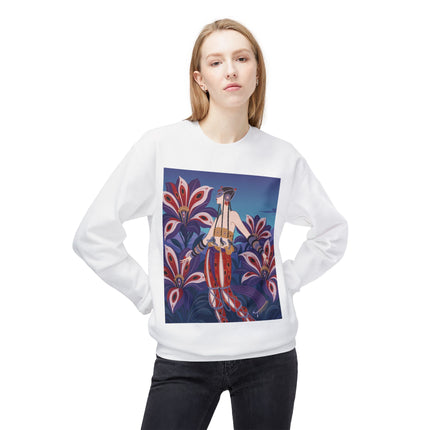 🎭🌺 The Enchanted Peacock Blossom Dancer Midweight Crewneck Sweatshirt – Art Deco Floral Fantasy