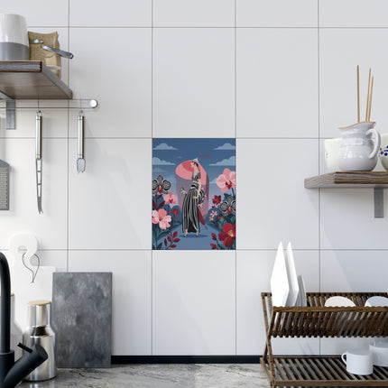 🌸🖤 The Striped Orchid Promenade Ceramic Tile – Art Deco Floral Fashion