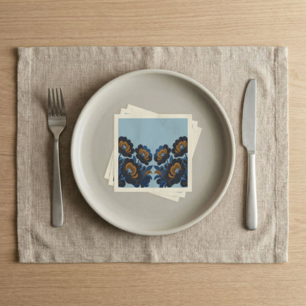 💙🖤 The Midnight Gilded Blossom Napkins – Art Deco Botanical Elegance