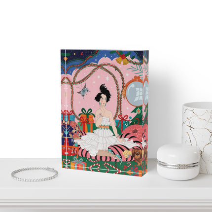 🎀🎄 Christmas Morning In The Rose Parlor Acrylic Art Block – Art Deco Holiday Fantasy