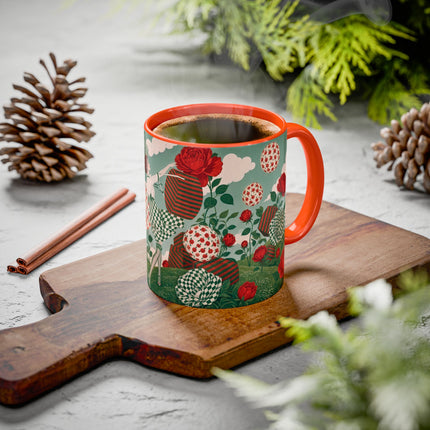 🌹💚 The Scarlet Rose Checkerboard Garden Colorful Mug – Art Deco Floral Whimsy