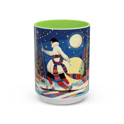 🌙🎿 The Moonlit Christmas Skier Colorful Mug – Whimsical Holiday Fantasy