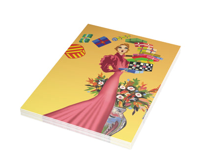 Elegant Holiday Woman with Gifts Postcard Bundles (envelopes included)