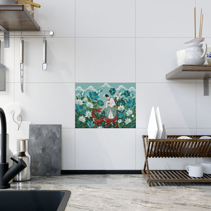 🐉🌿 The Dragon Keeper Ceramic Tile – Art Deco Floral Fantasy