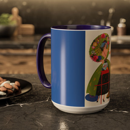Lady with the Golden Fish Colorful Mugs – Whimsical Fashion & Playful Fantasy