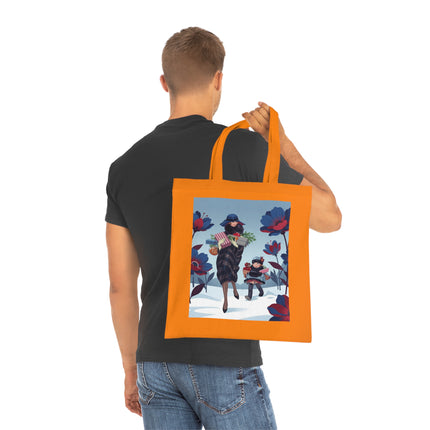 🎁🌺 The Christmas Gift Garden Stroll Cotton Tote Bag – Art Deco Holiday Elegance