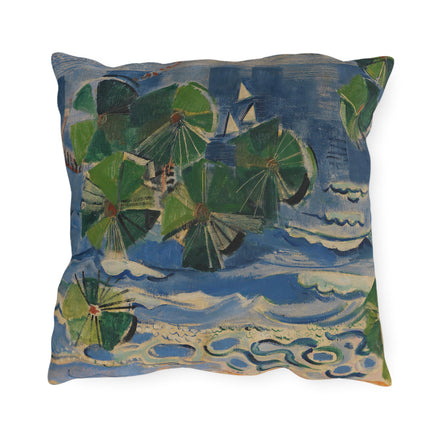 Lake with Pine Branch (Baltic Sea) by Oskar Moll Outdoor Pillows