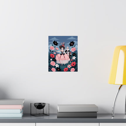 🌹🎀 The Lady Of The Grand Floral Masquerade Matte Vertical Poster – Art Deco Fashion Whimsy