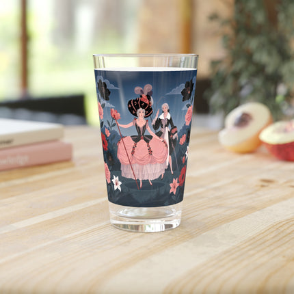 🌹🎭 The Rose Masquerade Promenade Pint Glass – Art Deco Floral Elegance