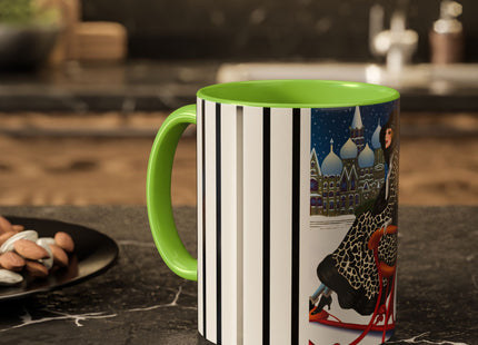 Elegant Winter Woman in Sleigh Colorful Mugs (11oz, 15oz)