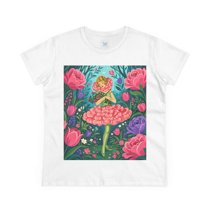 🌹🩰 The Rose Garden Dancer Cotton Tee – Art Deco Floral Whimsy