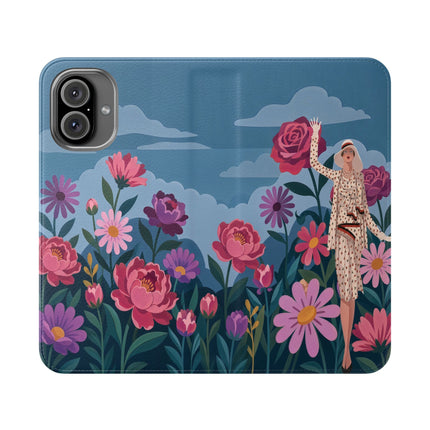 🌸☁️ The Lady Among The Giant Flowers Flip Case – Art Deco Floral Fantasy