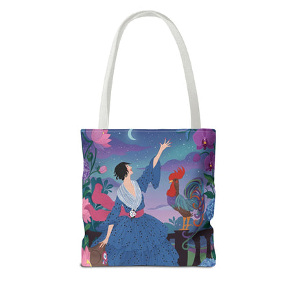 🌙🐓 The Lady Of The Moonlit Rooster Garden Tote Bag – Art Deco Floral Fantasy