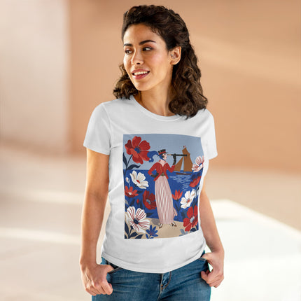 ⚓🌺 The Seaside Flower Adventurer Cotton Tee – Art Deco Nautical Fashion
