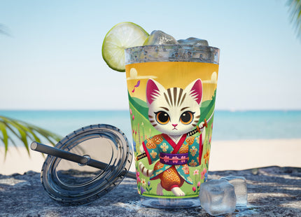 Samurai Kitten Sunsplash Tumbler with Straw, 16oz