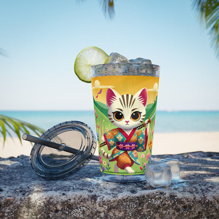 Samurai Kitten Sunsplash Tumbler with Straw, 16oz