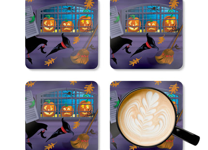 Whimsical Halloween Mischief Corkwood Coaster Set