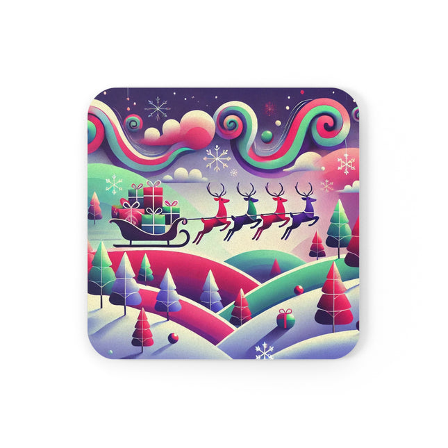 Festive Reindeer Flight Cork Back Coaster