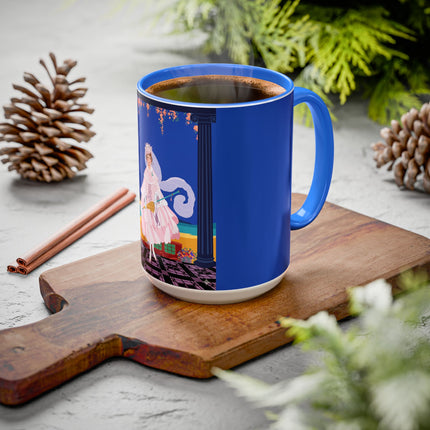 The Moonlit Promenade Colorful Mug (11oz, 15oz) – Blush Elegance, Coastal Romance & Art Deco Style