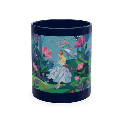 🌸☂️ The Lady Of The Enchanted Garden Stroll Ceramic Mug – Art Deco Floral Whimsy