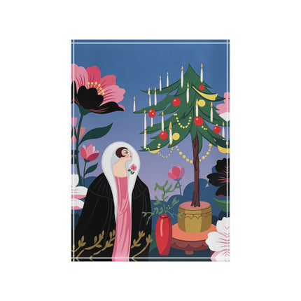 🌹🎄 The Lady Of The Candlelit Rose Tree Acrylic Art Block – Art Deco Christmas Garden