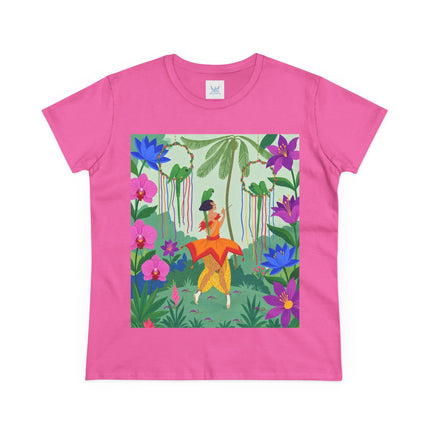 🌺🦜 The Tropical Garden Serenade Cotton Tee – Colorful Art Deco Fantasy