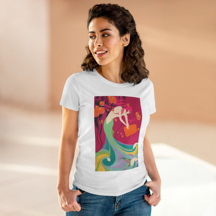 Mermaid Dive Women's Midweight Cotton Tee – Joyful Underwater Fantasy