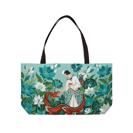 🐉🌿 The Dragon Keeper Weekender Tote Bag – Art Deco Floral Fantasy