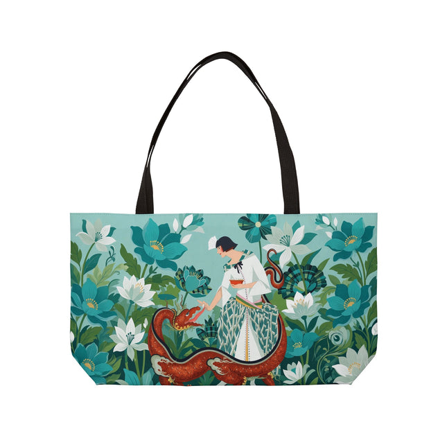 🐉🌿 The Dragon Keeper Weekender Tote Bag – Art Deco Floral Fantasy
