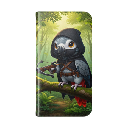 🪶🌲 The African Grey Sentinel Flip Case – Quiet Strength & Woodland Adventure