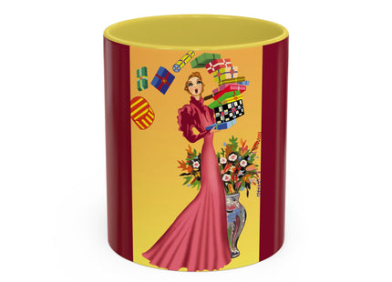 Elegant Holiday Woman with Gifts Colorful Mugs (11oz, 15oz)
