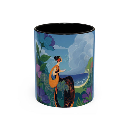 The Lady And The Sea Breeze Colorful Mugs – Art Deco Coastal Serenity