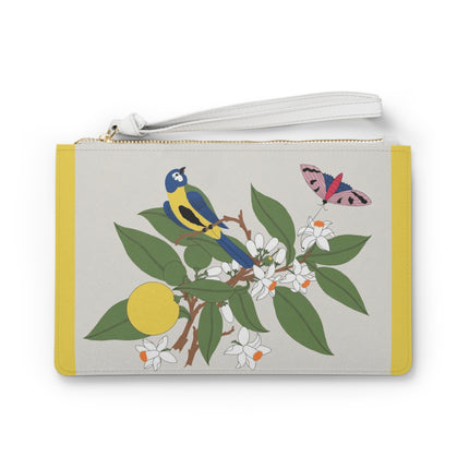 Blue Tit & Butterfly Clutch Bag – Elegant Charm & Springtime Grace